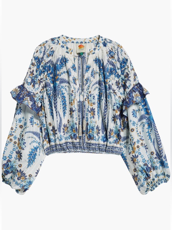 FARM Rio Ana Tapestry Cotton Blend Ruffle Top NWT Size Large - Picture 4 of 10